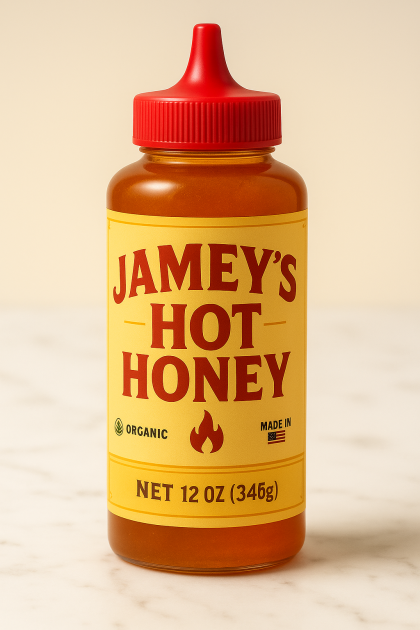 bottle of Jamey's Hot Honey